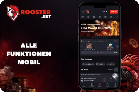 Alle Funktionen mobil in der Rooster Bet App nutzen