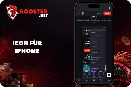 Icon für iPhone mit Rooster Bet auf dem Home Bildschirm